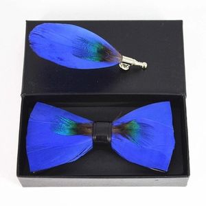 Brooch Lapel Pin & Bowtie Bow Tie Blue Feather Set